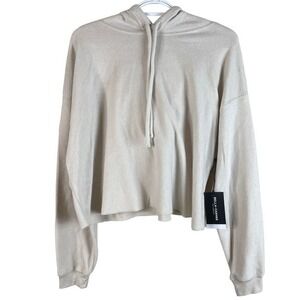 Bella+Canvas Cropped‎ Hoodie Women L Oatmeal Sponge Fleece Raw Hem Pullover